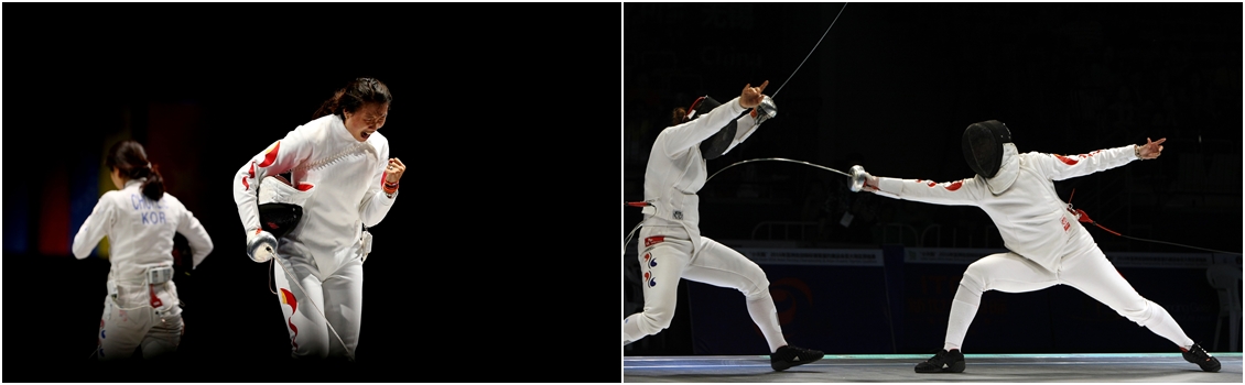A chinesa Anqi Xu, medalha de ouro por equipe nos Jogos Olímpicos de Londres 2012 e em ação na foto ao lado à direita, é um dos destaques do Evento-Teste da esgrima no Rio de Janeiro. Foto: Getty Images